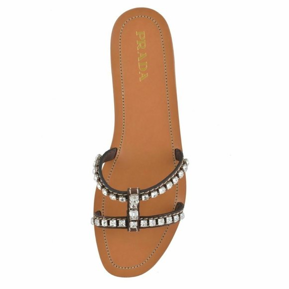 Prada Women's Leather Crystal Decorated Flip Flop - Picture 6 of 8